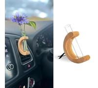 Lyxheth Little Glass Flower Vase Air Vent Clip, Car Flower Vent Clip, Cars Vase Vent Clip Plant Holder, Universal Auto Interior Wooden Ornament Decoration Accessories for Women (Hickory)
