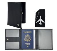 Lyxinarhy Pilot Wallet Passport Holder & Silicone Luggage Tag for Travel Essentials, Nappa Leather Pilot Passport Wallet Accessories, Black, Professional