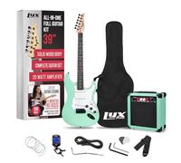 LyxPro 39" Electric Guitar Set with 20W Amplifier Complete Accessories Digital Clip On Tuner Six String Two Picks Tremolo Bar Shoulder Strap Bag Starter Kit Full Size Green