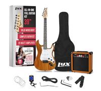 LyxPro 39" Electric Guitar Set with 20W Amplifier Complete Accessories Digital Clip On Tuner Six String Two Picks Tremolo Bar Shoulder Strap Starter Bag Mahogany