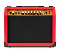 LyxPro 40 Watt Electric Guitar Amplifier | Combo Solid State Studio Amp with 8” 4-Ohm Speaker, Custom EQ Controls, Drive, Delay, ¼” Passive/Active/Microphone Inputs, Aux in & Headphone Jack - Red