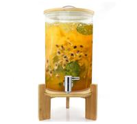 LYXXW 2 Gallon Glass Drink Machine, Hot Cold Juice Server with Spigot, Beverage Dispenser with Wood Lid & Stand, Iced Tea Cans for Restaurants Parties Bars,5L