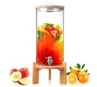 LYXXW Beverage Dispenser, 2 Gallon Glass Drink Machine with Wood Lid & Stand, Hot Cold Juice Server with Spigot, Iced Tea Jar for Restaurants Parties Bars,8L