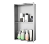 LYXXW Double-Layer Recessed Storage Shelves, Square Waterproof Bathroom Wall Organizer, Modern 304 Stainless Steel Shower Niche for Shower Kitchen,Gray,27.5x11x4.9in