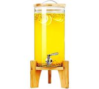 LYXXW Drinks Dispenser 15L - Glass, Stainless Steel Tap, Bamboo Holder - Classic, Transparent - Perfect for Parties, Picnics, Barbecues
