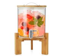 LYXXW Large Glass Beverage Dispenser with Wooden Stand and Stainless Steel Spigot, Hot Cold Beverage Machine for Lemonade Iced Tea Sangria and Party Drinks,3L