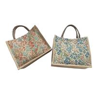 LYXYGMV 1pc Fashion Flower Pattern Casual Flax Tote Bag Handbag Lunch Pouch Mummy Bag(Red)