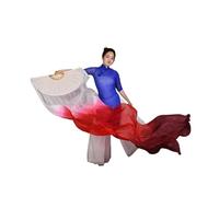 LYXYGMV 2pcs 1.8m=6ft Belly Dance real Silk Fan Veils 5mm Flowy Gradient color Stage Performance Props Fans White-Red-Burgundy for Party Stage Performance(1.8M)