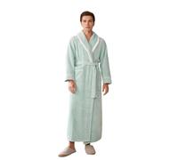LYXYGMV Autumn Winter Couple Sleepwear Long Robe Home Dress Thicken Flannel Bathrobe Kimono Gown Loose Warm Coral Fleece Nightwear For home and travel(Green Men Robe,3XL)