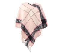 LYXYGMV Autumn Winter Fashion Tassel Striped Poncho For Women Batwing Sleeve Knitted Pullovers Female Shawl Sweater Capes For Home and Office(Pink)