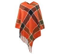 LYXYGMV Autumn Winter Fashion Tassel Striped Poncho For Women Batwing Sleeve Knitted Pullovers Female Shawl Sweater Capes For Home and Office(Orange)