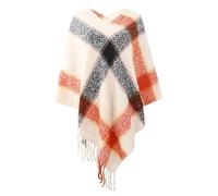 LYXYGMV Autumn Winter Fashion Tassel Striped Poncho For Women Batwing Sleeve Knitted Pullovers Female Shawl Sweater Capes For Home and Office(Apricot)