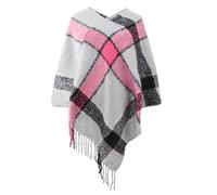 LYXYGMV Autumn Winter Fashion Tassel Striped Poncho For Women Batwing Sleeve Knitted Pullovers Female Shawl Sweater Capes For Home and Office(Gray)