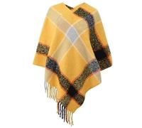 LYXYGMV Autumn Winter Fashion Tassel Striped Poncho For Women Batwing Sleeve Knitted Pullovers Female Shawl Sweater Capes For Home and Office(Yellow)