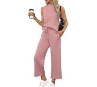 LYXYGMV Elegant Temperament Women 2 Piece Sets Summer Sleeveless Tops And Elastic Waist Lace-up Casual Pants Set Solid Outfits for Women to Wear in Summer(Pink,XL)