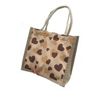 LYXYGMV Handbag Linen Handbag Lunch Box Bag Cosmetic Portable Shopping Bag Versatile Casual Women'S Bags(C-Khaki-Zipper)