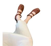 LYXYGMV Mary Jane Split Toe Flats Shoes Buckle Strap Women Comfort Bottom Ballerina Shoe Soft Leather Solid Outdoor Sandals For Everyday Use Or Work(Brown,38)