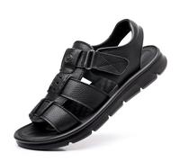 LYXYGMV Men's Leather Casual Shoes Outdoor Camping Beach Thick Soled Wear-resistant Summer Sandals Hollowed Out For Outdoor Hiking, Beach Holidays(Black,46)