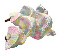 LYXYGMV Real Silk Belly Dance 1PC/1pair Veil Fans Handmade Dyed Tie Dye Danc Performance Natural for Party Stage Performance(Colorful,230cm 1 Pair)