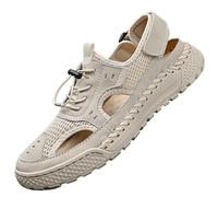 LYXYGMV Sandals Men's Tide Summer Leather Toe Cap Outdoor Leisure Sports Hollow Beach Shoes Handmade Mesh Men For Outdoor Hiking, Beach Holidays(Beige,43)