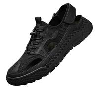 LYXYGMV Sandals Men's Tide Summer Leather Toe Cap Outdoor Leisure Sports Hollow Beach Shoes Handmade Mesh Men For Outdoor Hiking, Beach Holidays(Black,43)
