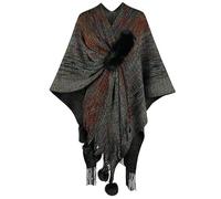 LYXYGMV Striped Poncho Knitted Tassel Shawl Coat Women Autumn Winter Cape Cardigan Fashion Batwing Sleeve For Home and Office(Black)