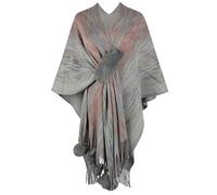LYXYGMV Striped Poncho Knitted Tassel Shawl Coat Women Autumn Winter Cape Cardigan Fashion Batwing Sleeve For Home and Office(Gray)