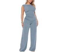 LYXYGMV Temperament Commuting Women Suit Solid Color Round Neck Sleeveless Slim Body Casual Straight Trousers Suit for Women to Wear in Summer(Peacock,XL)