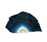 LYXYGMV White Dark Blue Gradient Silk Veil Traditinal Hand Dye Dance Fan Pairs Two Layer Machine Rolled Adults 20 Inches for Party Stage Performance(Green)