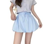 LYXYGMV Woman Lace-Up High Waist A-Line Versatile Skirts Women's Summer Puffy Mini Skirts Candy Colors Sweet Flower Bud Skirt for Casual Daily(Blue,S)