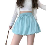 LYXYGMV Woman Lace-Up High Waist A-Line Versatile Skirts Women's Summer Puffy Mini Skirts Candy Colors Sweet Flower Bud Skirt for Casual Daily(Sea Salt Blue,L)