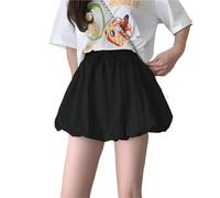 LYXYGMV Woman Lace-Up High Waist A-Line Versatile Skirts Women's Summer Puffy Mini Skirts Candy Colors Sweet Flower Bud Skirt for Casual Daily(Black,M)