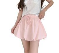 LYXYGMV Woman Lace-Up High Waist A-Line Versatile Skirts Women's Summer Puffy Mini Skirts Candy Colors Sweet Flower Bud Skirt for Casual Daily(Pink,L)