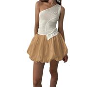 LYXYGMV Women Bubble Skirt Elastic Waist Pleated Ruffle Hem A Line Mini Girls Cute Short Puffy Balloon for Casual Daily(Color 08,S)