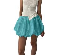 LYXYGMV Women Bubble Skirt Elastic Waist Pleated Ruffle Hem A Line Mini Girls Cute Short Puffy Balloon for Casual Daily(Color 04,M)