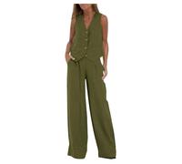 LYXYGMV Women's Clothing Spring Summer Vest Pants Collage Splicing Pure Sleeveless Color Temperament Casual Suit for Women to Wear in Summer(Deep green,XXL)