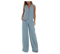 LYXYGMV Women's Clothing Spring Summer Vest Pants Collage Splicing Pure Sleeveless Color Temperament Casual Suit for Women to Wear in Summer(Sky blue,XXL)