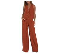 LYXYGMV Women's Clothing Spring Summer Vest Pants Collage Splicing Pure Sleeveless Color Temperament Casual Suit for Women to Wear in Summer(Carmine,S)