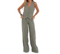 LYXYGMV Women's Clothing Spring Summer Vest Pants Collage Splicing Pure Sleeveless Color Temperament Casual Suit for Women to Wear in Summer(Grey green,S)