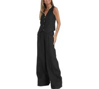 LYXYGMV Women's Clothing Spring Summer Vest Pants Collage Splicing Pure Sleeveless Color Temperament Casual Suit for Women to Wear in Summer(Black,L)