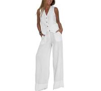 LYXYGMV Women's Clothing Spring Summer Vest Pants Collage Splicing Pure Sleeveless Color Temperament Casual Suit for Women to Wear in Summer(White,L)