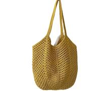 LYXYGMV Woven Beach Bag Large Capacity Cotton Woven Bag, Crochet Beach Tote For Vacation, Boho Shoulder Bag For Women With Lazy Style(Gold)