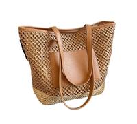 LYXYGMV Woven Beach Bag Women Straw Tote Handbag Large Capacity Crochet Beach Handbag Contrast Color Weaving Travel Bag Ladies Summer Daily Bag(Color2)