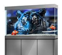 LYYAB Aquarium Background Stickers - Tiger, Blue, Water, Reflection Self-Adhesive Fish Tank Reptile Terrarium Decor Poster (75 x 50 cm / (29.5 x 19.6 inches))