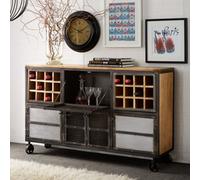 Lyynet Industrial Solid Wood And Reclaimed Metal Wine Bar Sideboard With Wheels