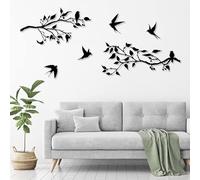 lyyochinn 4 Pieces Large Birds on Branch Metal Wall Art Decor,Black Leaves with Birds Silhouette Hanging Wall Sculpture for Balcony Garden Patio Decor (Swallow)