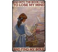 LYYUCKE 8X12 IN Fathers Day Sign from Kids, Girl Love Reading And Into The Book I Go To Lose My Mind Metal Aluminum Tin Sign Beer Retro Vintage Decor Metal Tin Wall Stickers