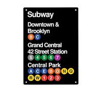 LYYUCKE Subway Downtown Brooklyn to Grand Central 42 Street Station Signs Metal Tin Sign, Central Park Poster for Home Office Man Cave Wall Decor Plaque Sign 12x8 Inch