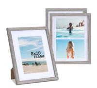 LYYYYX 10x8 in Picture Frame 3 Pack Grey Wooden Photo Frame matted for 7x5 in and 6x4 in Picture,with Acrylic Glass,Stand Tabletop Wall Hanging Poster Frame for Display, Landscape