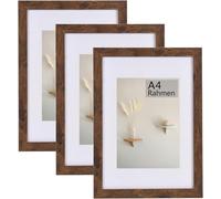 LYYYYX A4 Frame Brown Wood Rustic,with Mat,Nonreflective Acrylic Glass 3pk